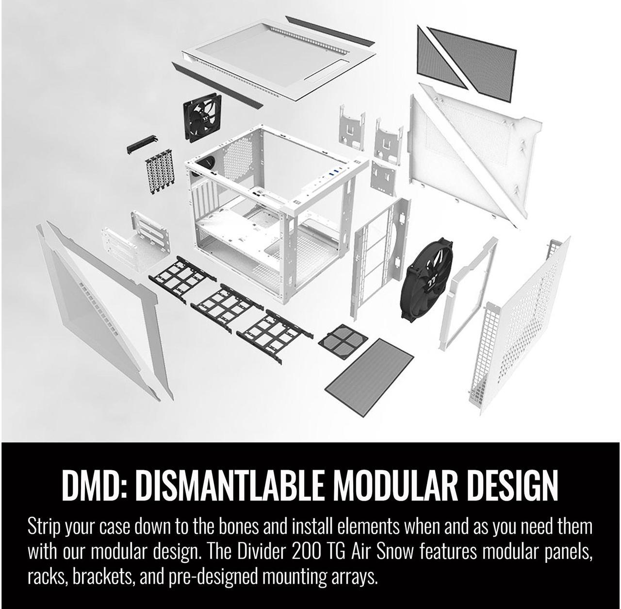 Alt view image 14 of 14 - Thermaltake Divider 200 TG Air Front Mesh Snow Edition Triangular Tempered Glass Side Panel Micro-ATX Computer Case with Pre-stalled 200mm Front Fan + 120mm Rear Fan CA-1V1-00S6WN-01
