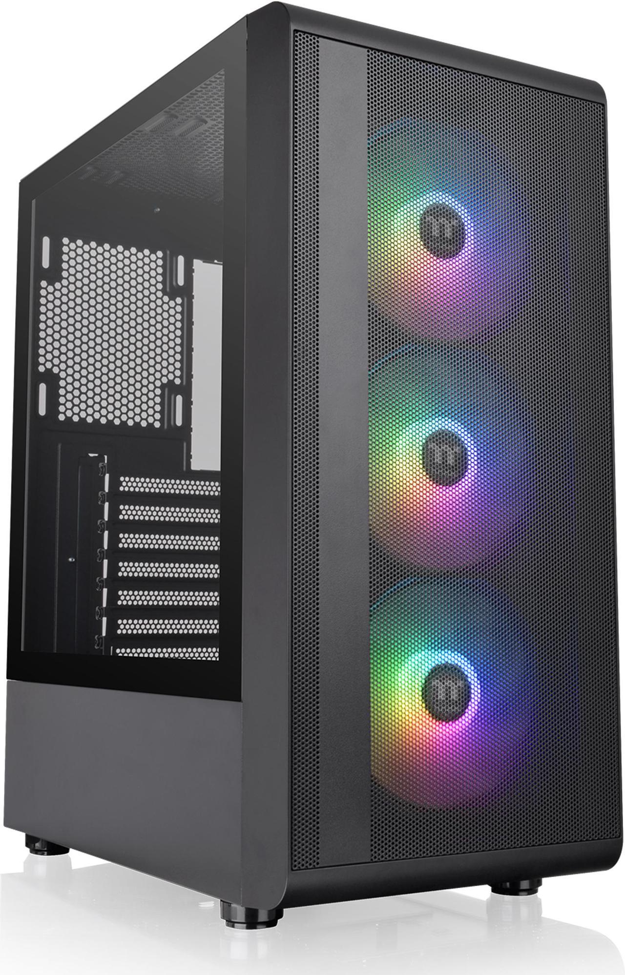 Thermaltake S200 TG Black ATX Mid Tower ARGB Tempered Glass Computer Chassis with Mesh Front Panel CA-1X2-00M1WN-00