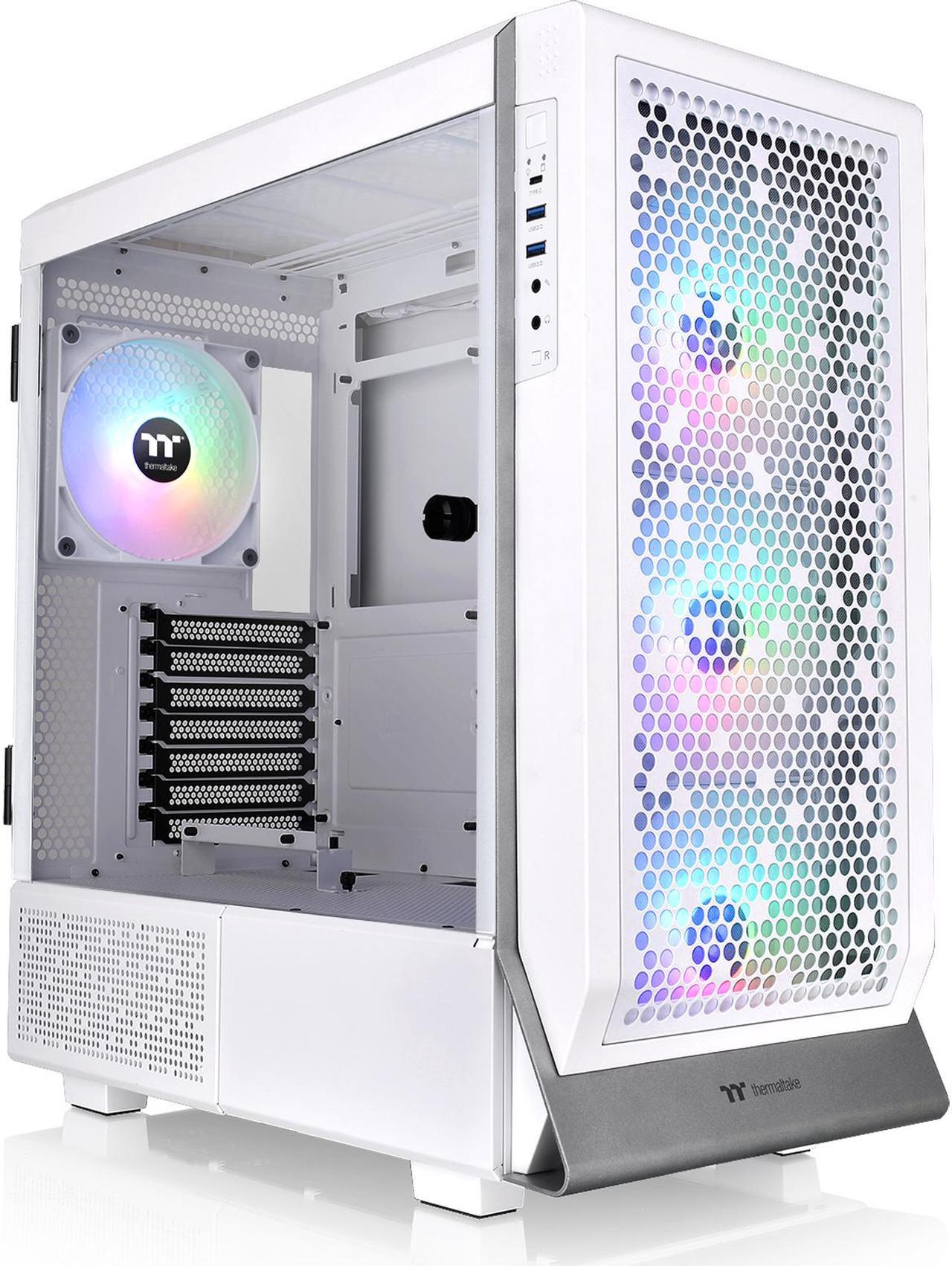 Thermaltake Ceres 500 Snow Edition Mid Tower E-ATX Computer Case with Tempered Glass Side Panel; 4 Preinstalled 140mm PWM ARGB Fans; Rotational PCIe Slots & GPU Holder; CA-1X5-00M6WN-00