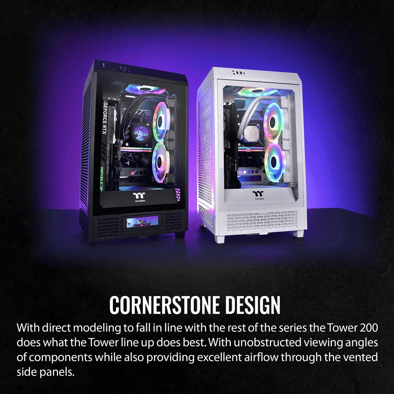 Alt view image 3 of 17 - Thermaltake Tower 200 Snow Mini-ITX Computer Case; 2x140mm Pre-installed White CT140 Fans; Supports GPU Length Up To 380mm; CA-1X9-00S6WN-00; White