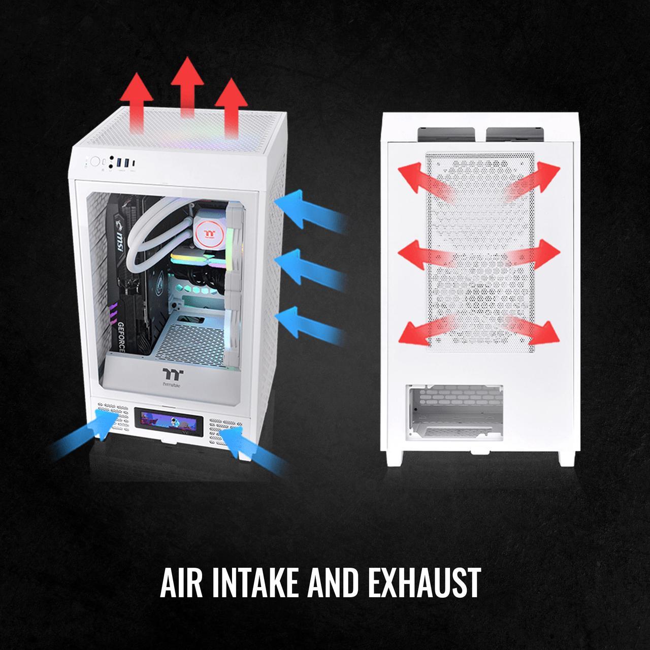 Alt view image 4 of 17 - Thermaltake Tower 200 Snow Mini-ITX Computer Case; 2x140mm Pre-installed White CT140 Fans; Supports GPU Length Up To 380mm; CA-1X9-00S6WN-00; White