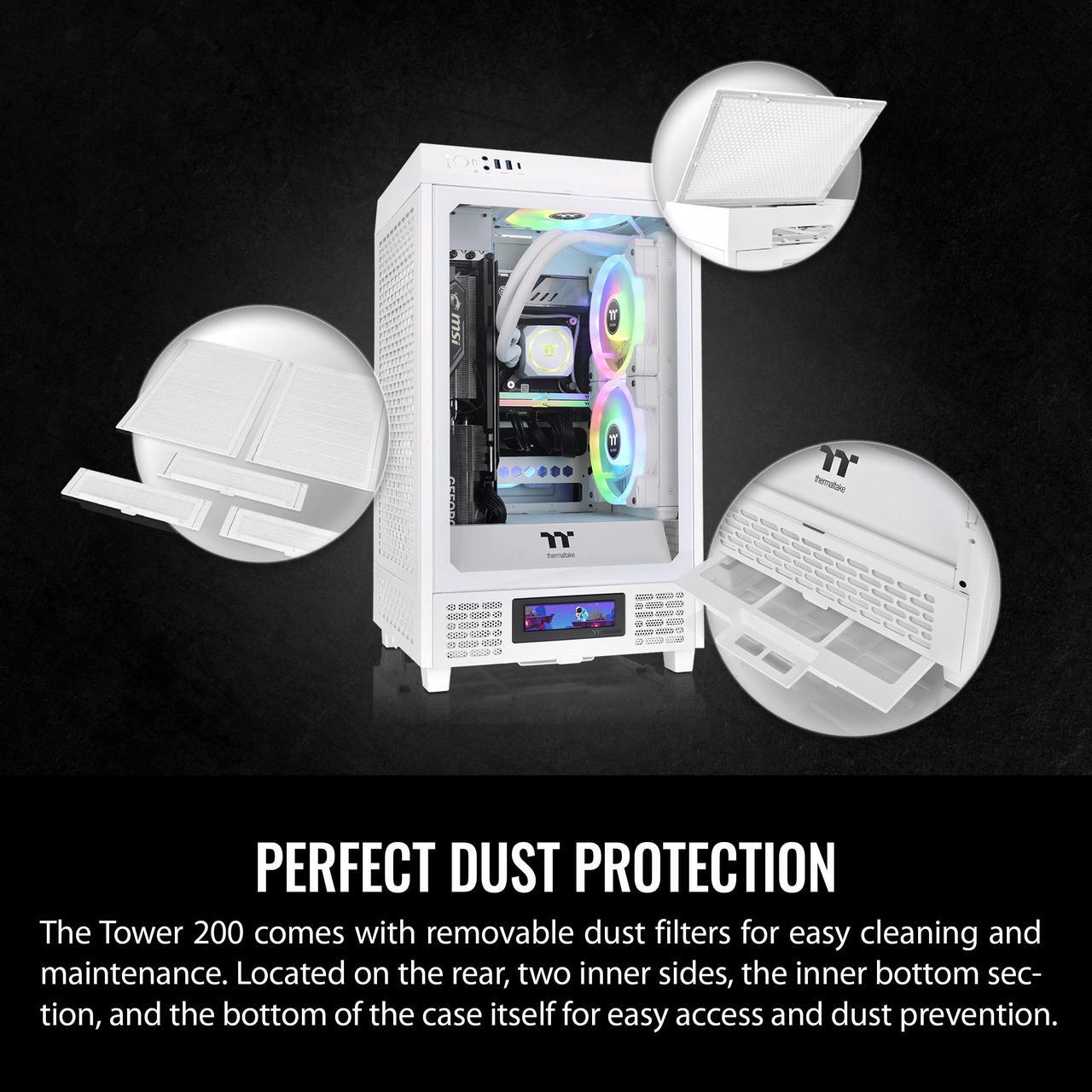 Alt view image 5 of 17 - Thermaltake Tower 200 Snow Mini-ITX Computer Case; 2x140mm Pre-installed White CT140 Fans; Supports GPU Length Up To 380mm; CA-1X9-00S6WN-00; White