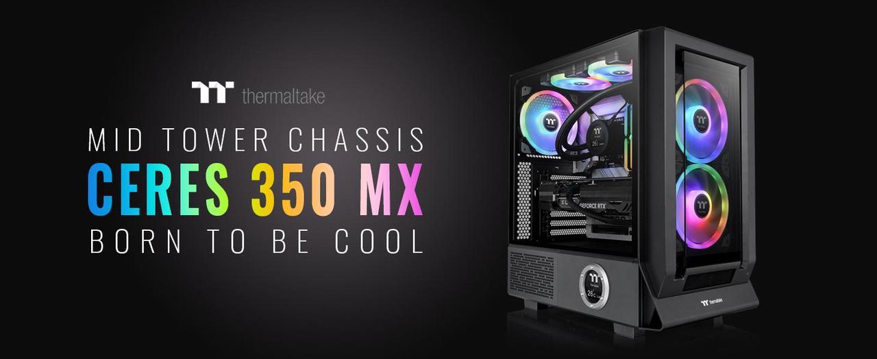 Thermaltake Ceres 350 MX Black Mid Tower ATX Case; 3 Pre-installed ARGB Fans; Dual Front Panels; Hidden-Connector Motherboard Compatible; CA-1Z3-00M1WN-00