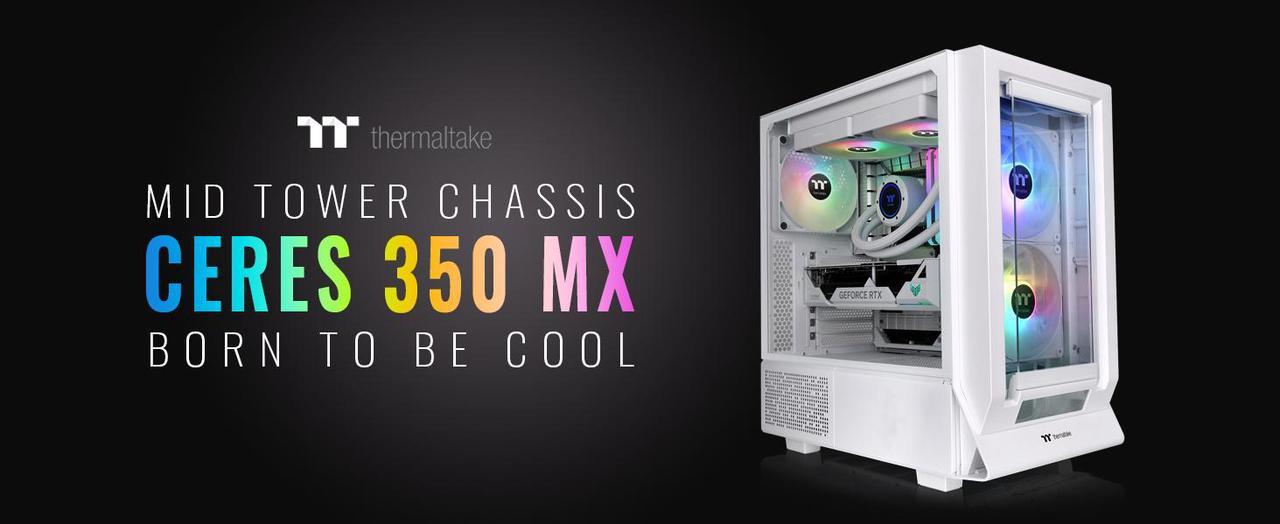 Thermaltake Ceres 350 MX Snow Mid Tower ATX Case; 3 Pre-installed ARGB Snow Fans; Dual Front Panels; Hidden-Connector Motherboard Compatible; CA-1Z3-00M6WN-00