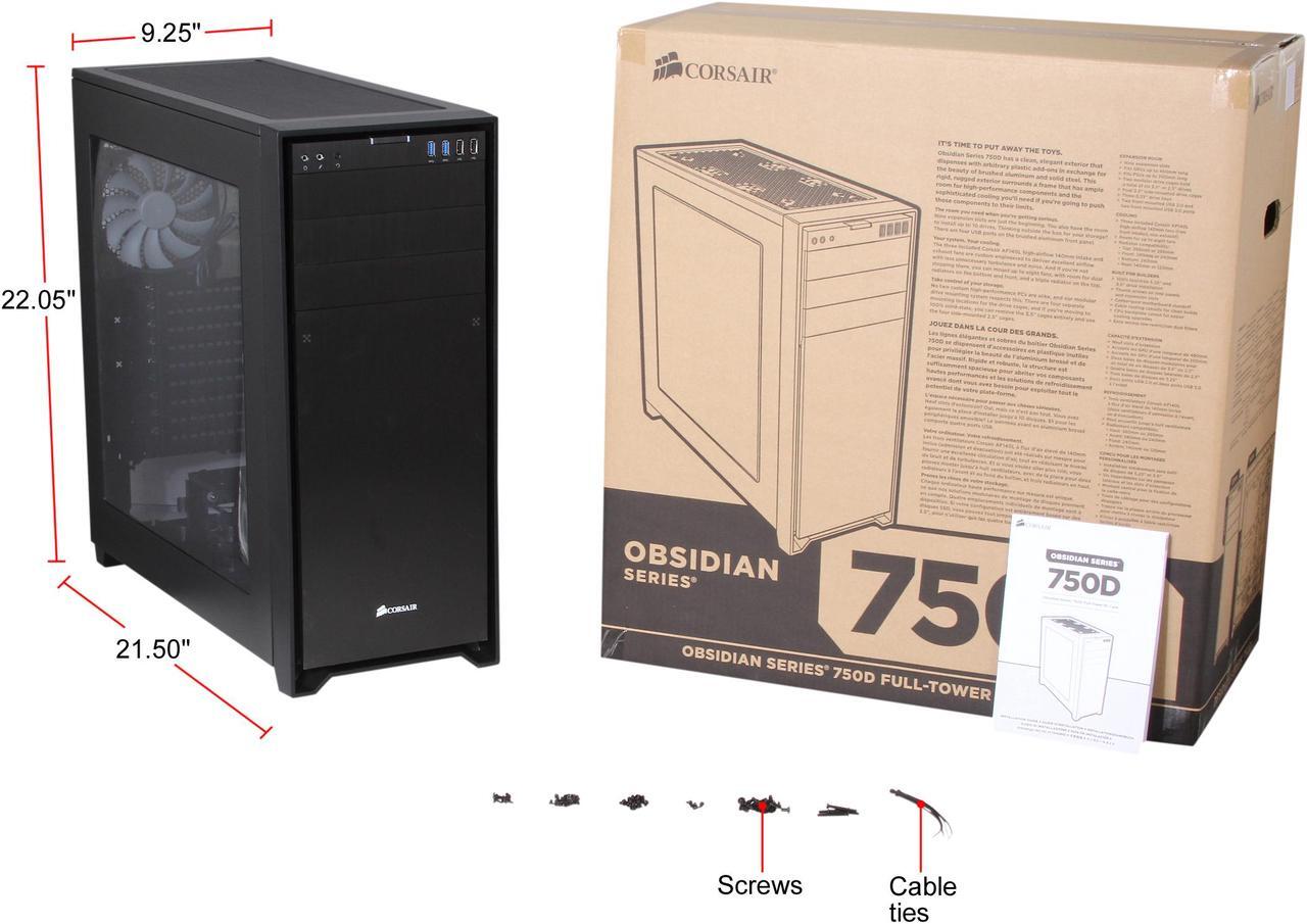 Alt view image 13 of 14 - Corsair Obsidian Series 750D CC-9011035-WW Black Brushed Aluminum and Steel ATX Full Tower Computer Case
