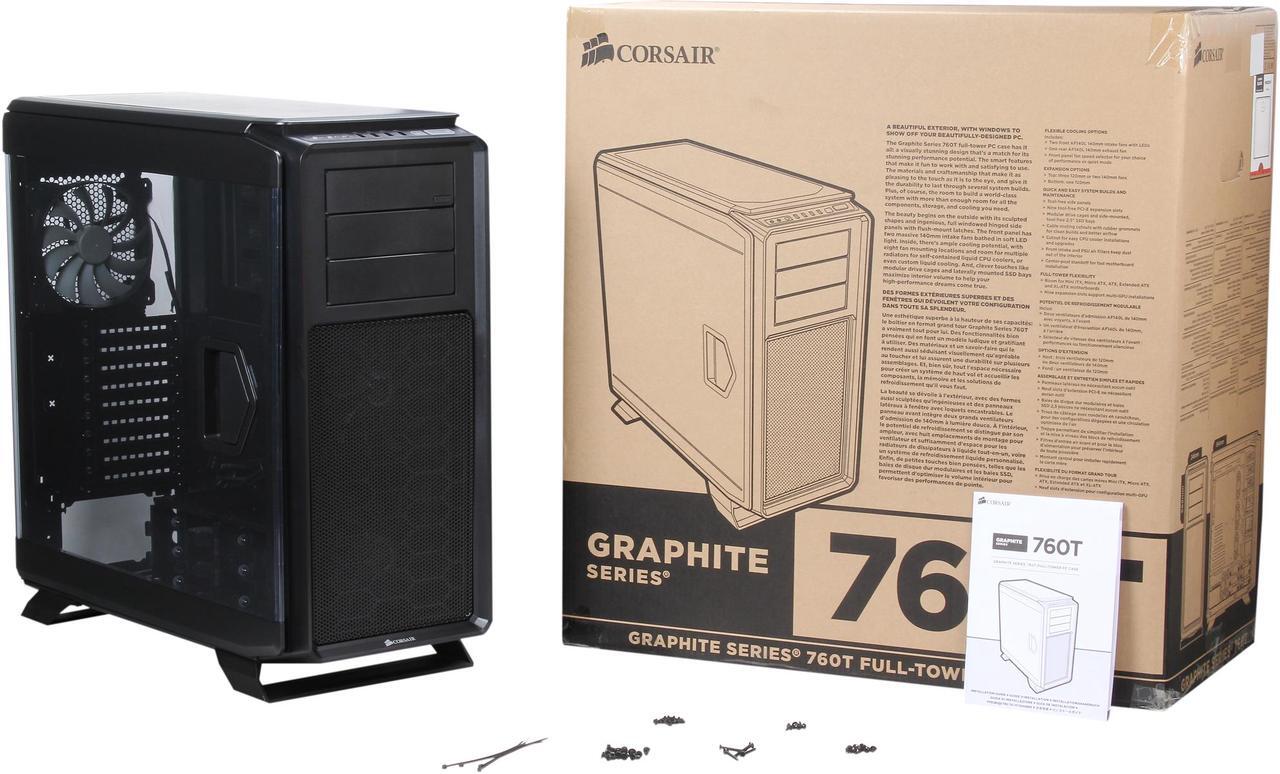 Alt view image 9 of 9 - Corsair Graphite Series 760T Black Steel / Plastic ATX Full Tower Windowed Gaming Case with two 140mm red LED fans