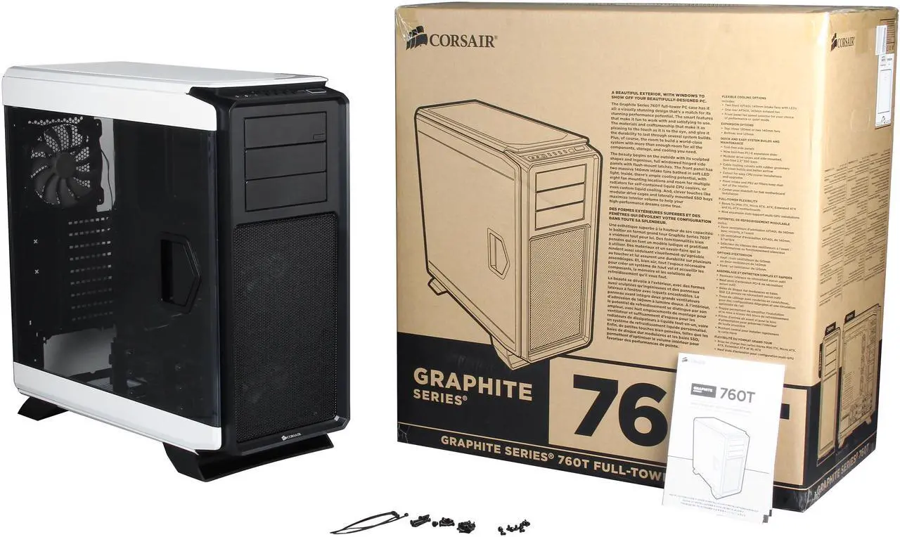 Alt view image 10 of 10 - Corsair Graphite Series 760T White Steel / Plastic ATX Full Tower Windowed Gaming Case with two 140mm white LED fans