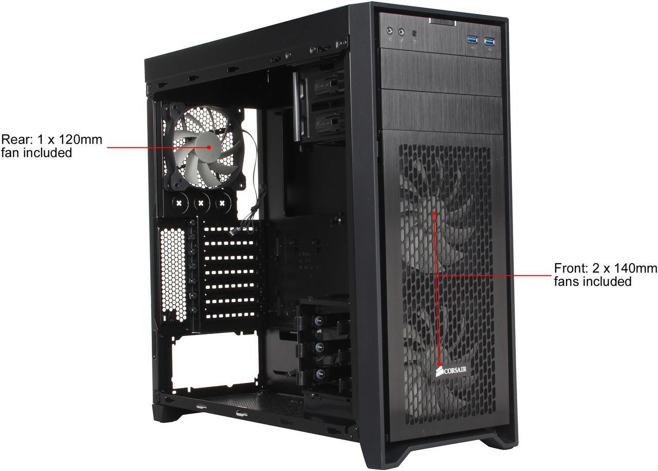 Alt view image 10 of 12 - Corsair Obsidian Series 450D Black Brushed Aluminum and Steel ATX Mid Tower Gaming Computer Case