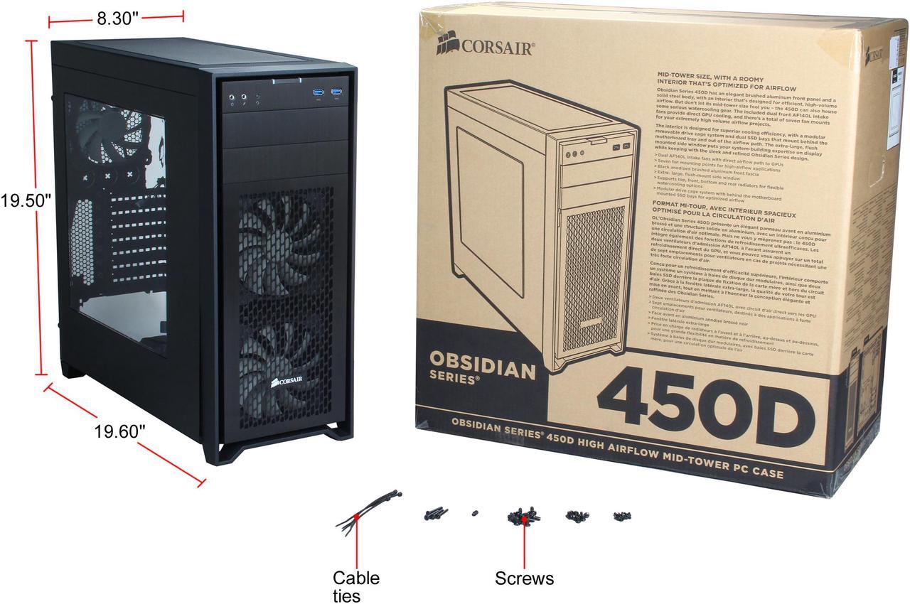 Alt view image 13 of 12 - Corsair Obsidian Series 450D Black Brushed Aluminum and Steel ATX Mid Tower Gaming Computer Case