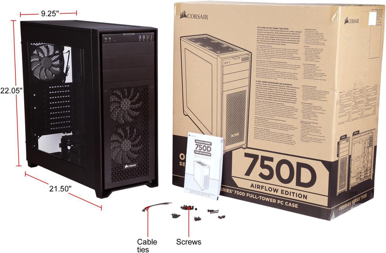 Alt view image 12 of 12 - Corsair Obsidian Series 750D Airflow CC-9011078-WW Black Brushed Aluminum and Steel ATX Full Tower Computer Case