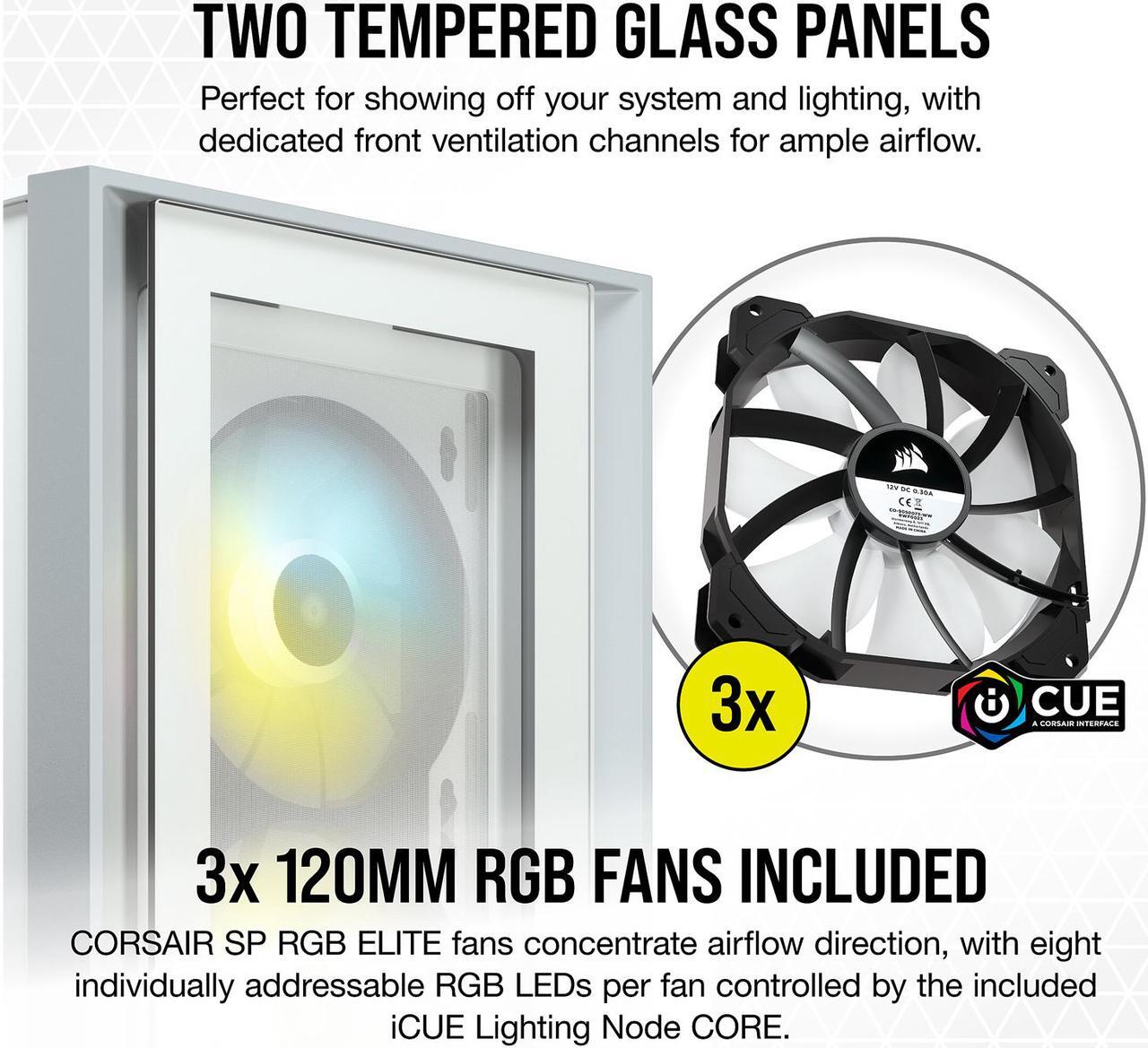 Alt view image 5 of 8 - Corsair iCUE 4000X RGB CC-9011205-WW White Steel / Plastic / Tempered Glass ATX Mid Tower Computer Case
