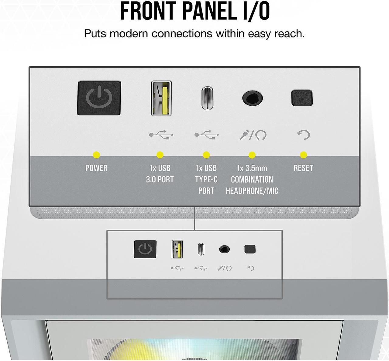 Alt view image 4 of 8 - Corsair iCUE 4000X RGB CC-9011205-WW White Steel / Plastic / Tempered Glass ATX Mid Tower Computer Case