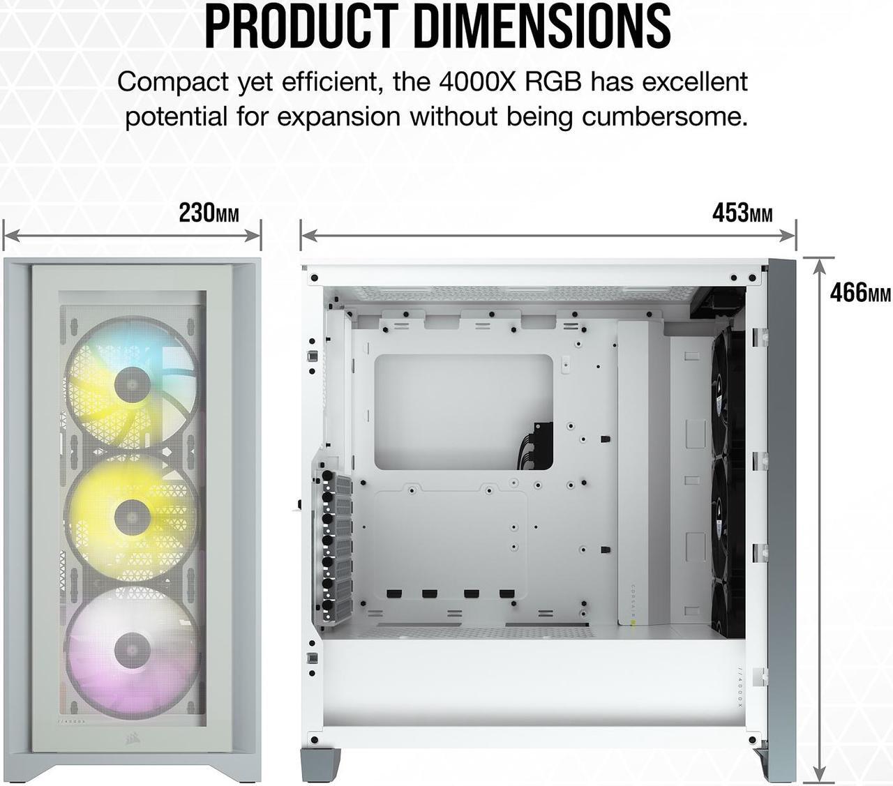 Alt view image 3 of 8 - Corsair iCUE 4000X RGB CC-9011205-WW White Steel / Plastic / Tempered Glass ATX Mid Tower Computer Case