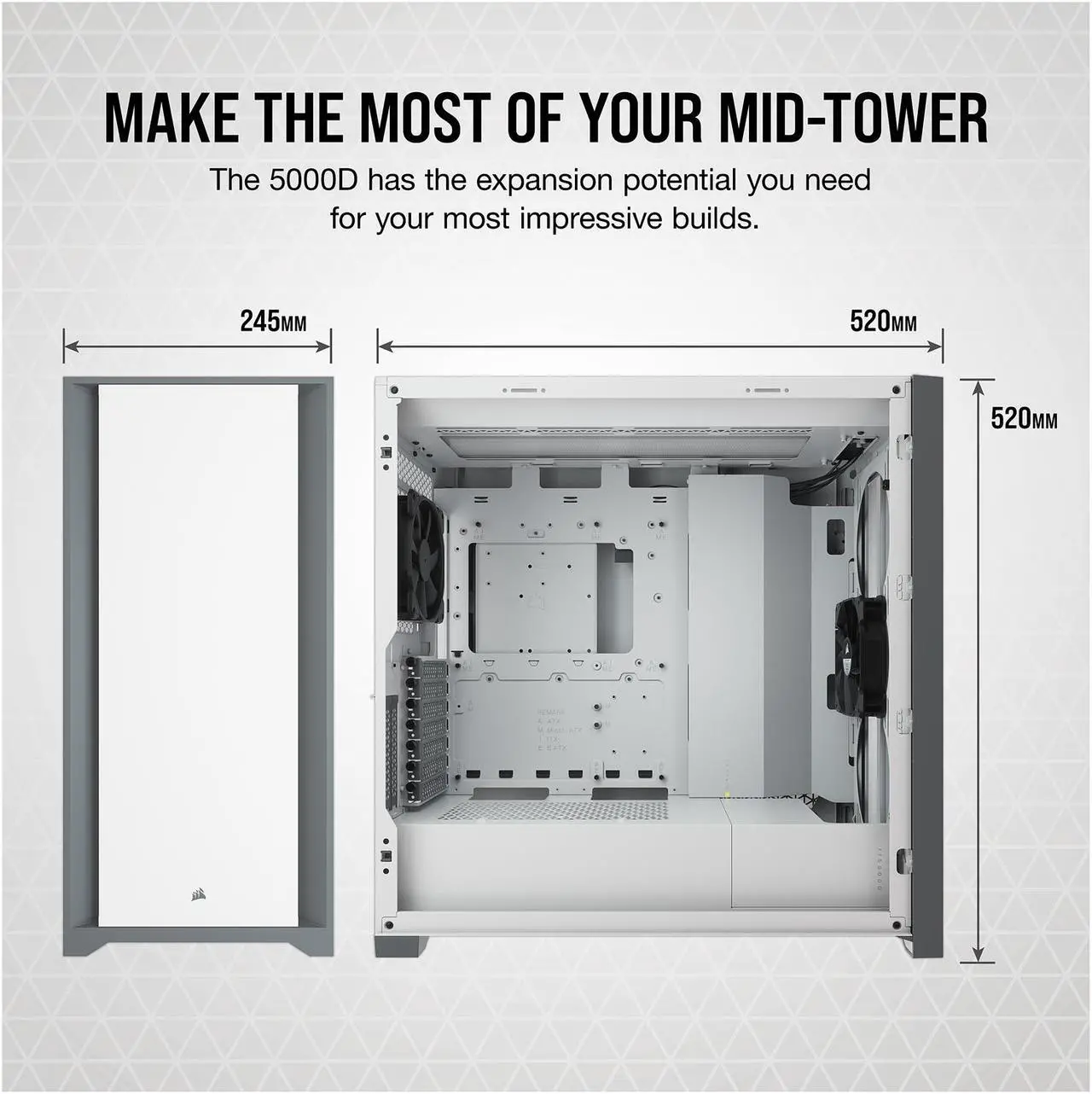 Alt view image 7 of 10 - CORSAIR 5000D Tempered Glass Mid-Tower ATX PC Case, White, CC-9011209-WW