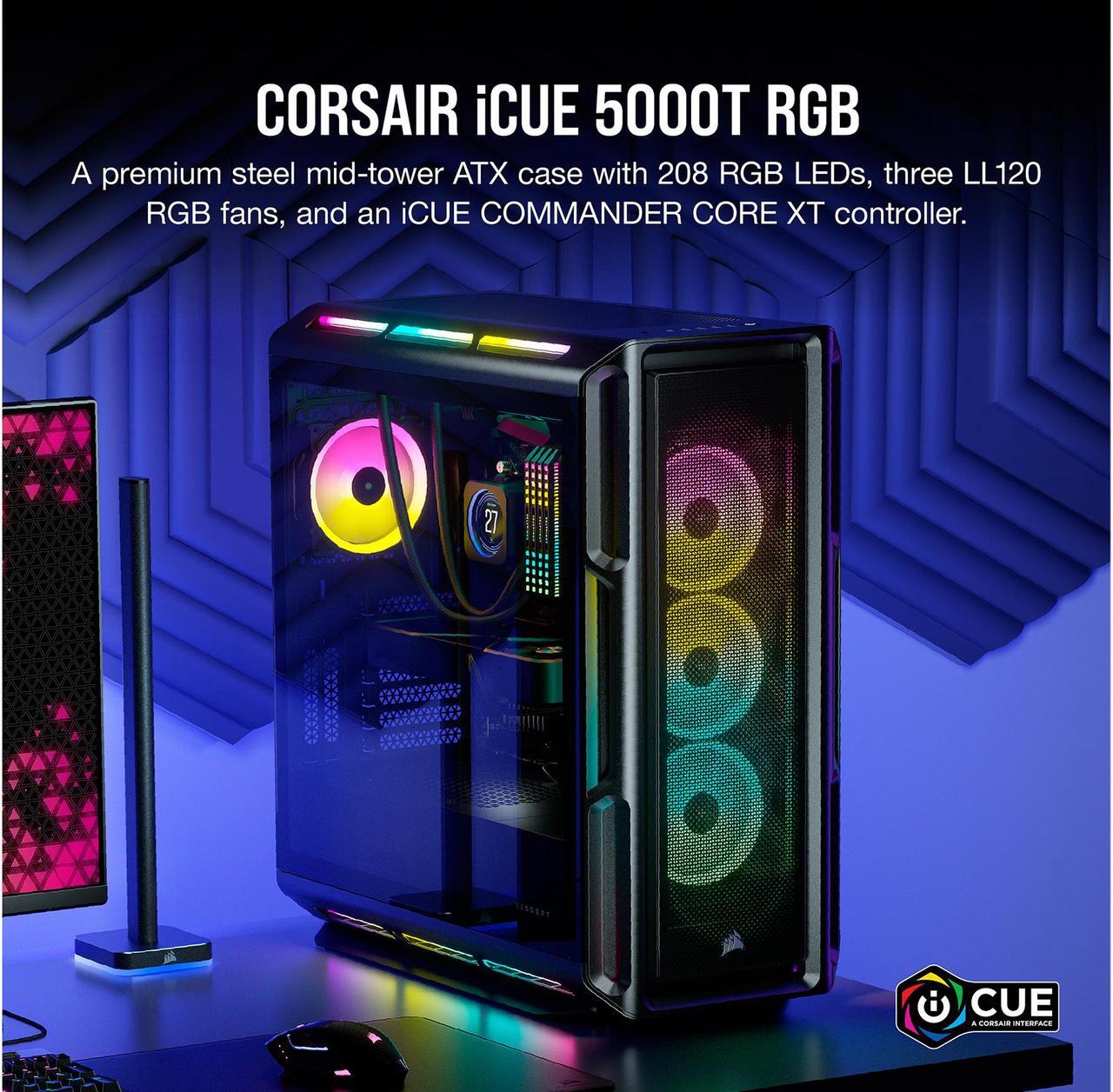 Alt view image 3 of 10 - Corsair iCUE 5000T RGB CC-9011230-WW Black Steel / Plastic / Tempered Glass ATX Mid Tower Computer Case