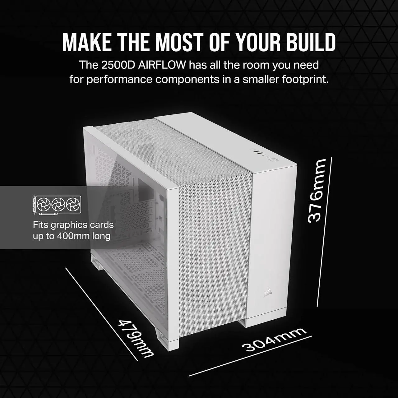 Alt view image 6 of 8 - CORSAIR 2500D AIRFLOW Micro ATX Dual Chamber PC Case – White – Fully Mesh Front, Side, and Roof Panels – Fits up to 11x 120mm fans – 4x AIO Radiator Mounting Positions
