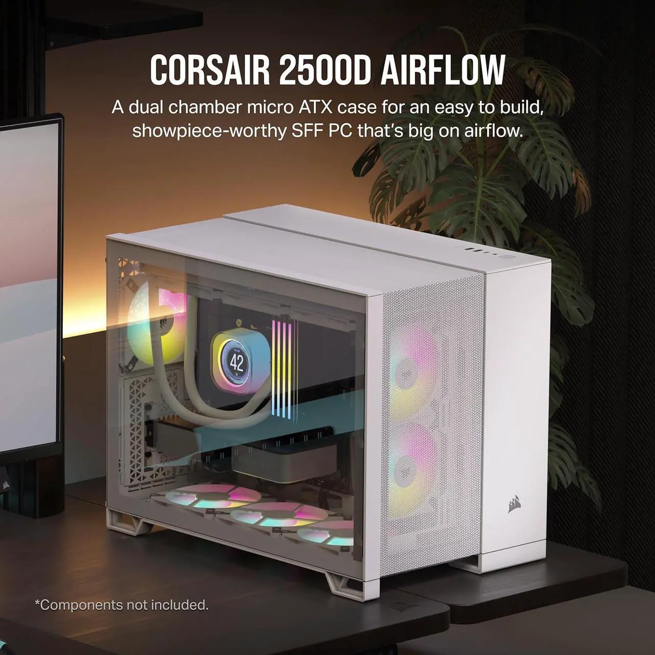 Alt view image 2 of 8 - CORSAIR 2500D AIRFLOW Micro ATX Dual Chamber PC Case – White – Fully Mesh Front, Side, and Roof Panels – Fits up to 11x 120mm fans – 4x AIO Radiator Mounting Positions