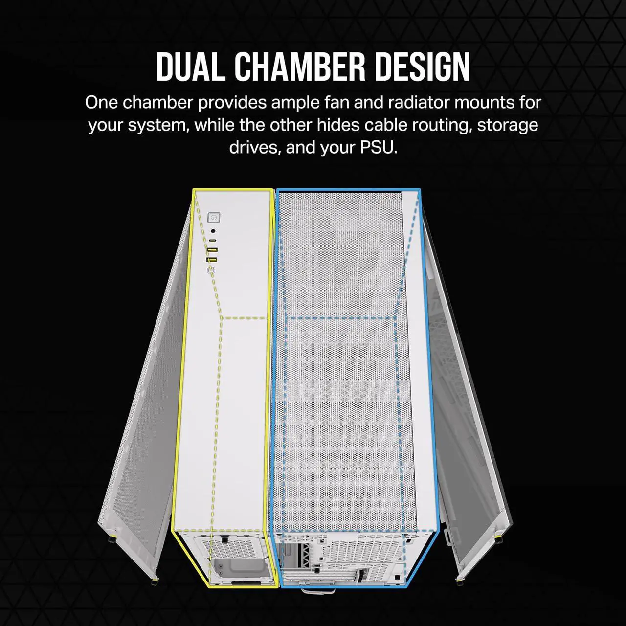 Alt view image 3 of 8 - CORSAIR 2500D AIRFLOW Micro ATX Dual Chamber PC Case – White – Fully Mesh Front, Side, and Roof Panels – Fits up to 11x 120mm fans – 4x AIO Radiator Mounting Positions