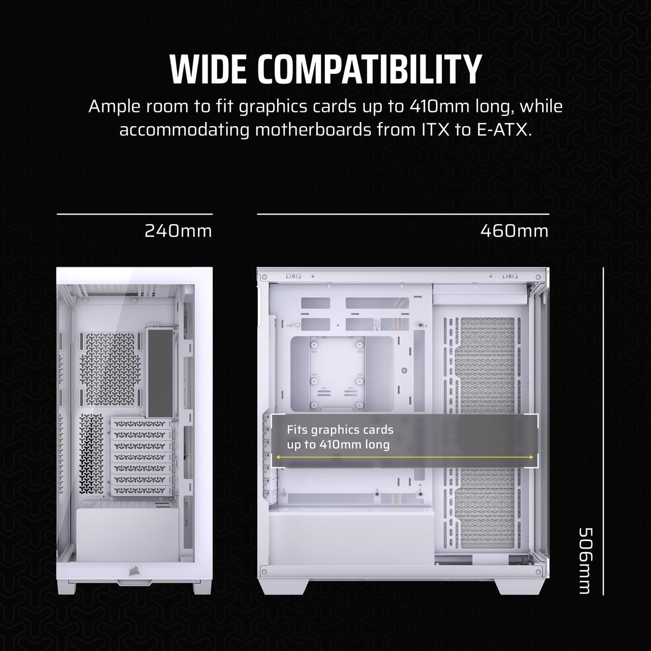 Alt view image 3 of 20 - CORSAIR 3500X Tempered Glass Mid-Tower PC Case, White – No Fans Included - Reverse Connection Motherboard Compatible – Fits up to 10x 120mm Fans – Up to 2x 360mm Radiators