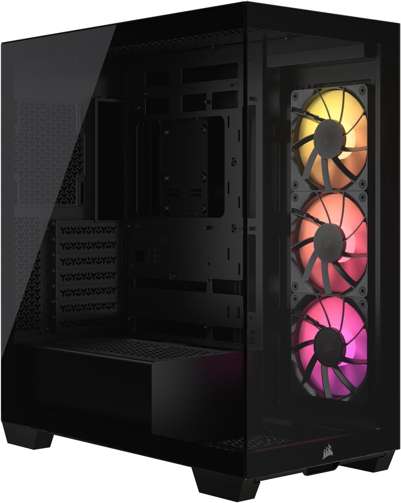 CORSAIR 3500X ARGB Tempered Glass Mid-Tower PC Case, Black – 3x Pre-Installed RS120 ARGB Fans – Reverse Connection Motherboard Compatible – Fits up to 10x 120mm Fans