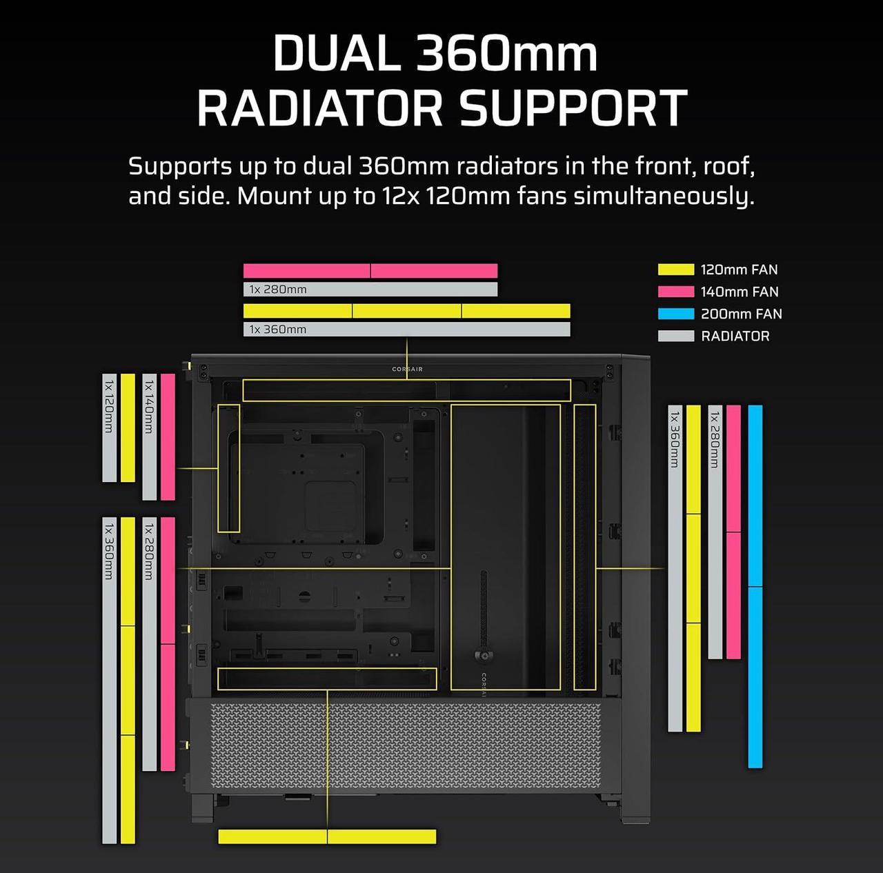Alt view image 8 of 10 - Corsair Frame 4000D Black Steel / Tempered Glass ATX Mid Tower Computer Case