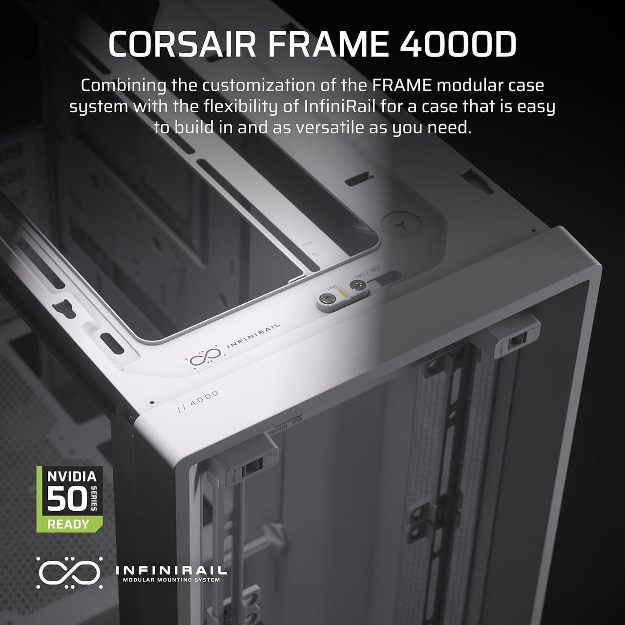 Alt view image 3 of 10 - Corsair Frame 4000D White Steel / Tempered Glass ATX Mid Tower Computer Case