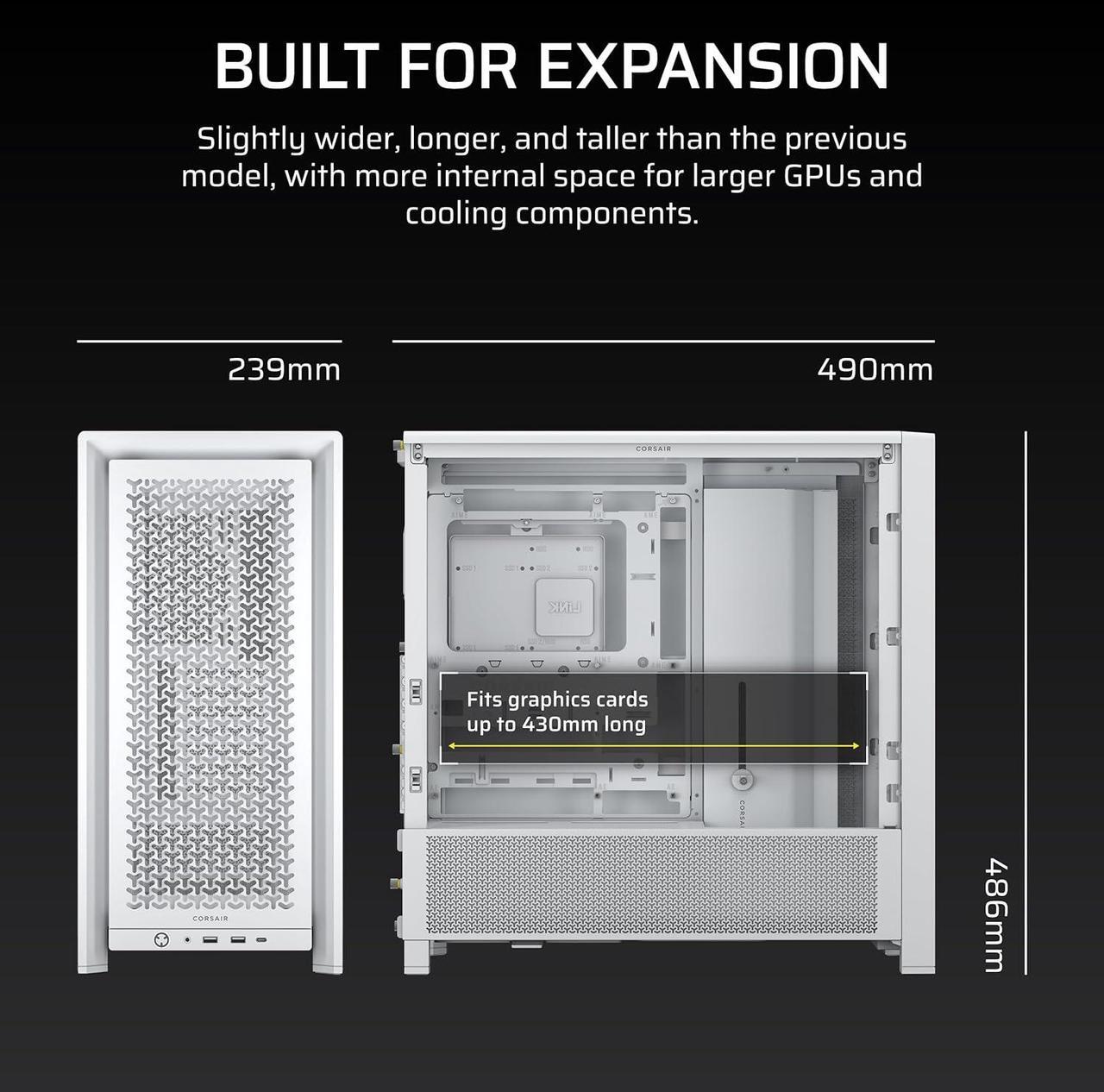 Alt view image 11 of 10 - Corsair Frame 4000D White Steel / Tempered Glass ATX Mid Tower Computer Case
