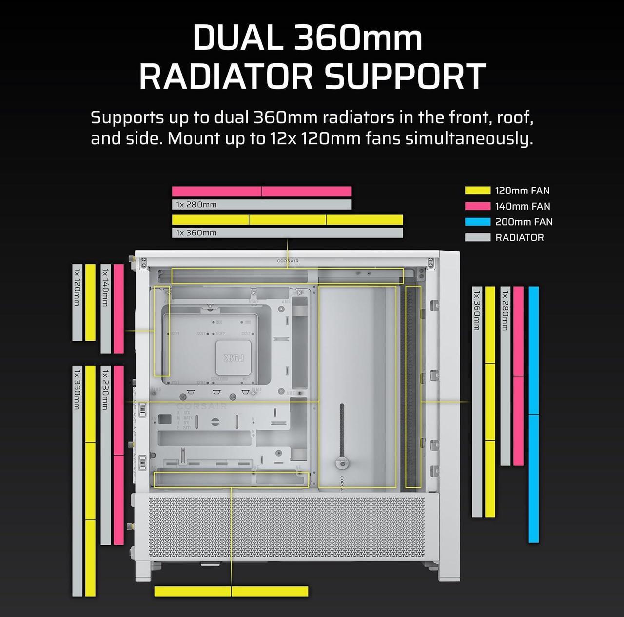 Alt view image 8 of 10 - Corsair Frame 4000D White Steel / Tempered Glass ATX Mid Tower Computer Case