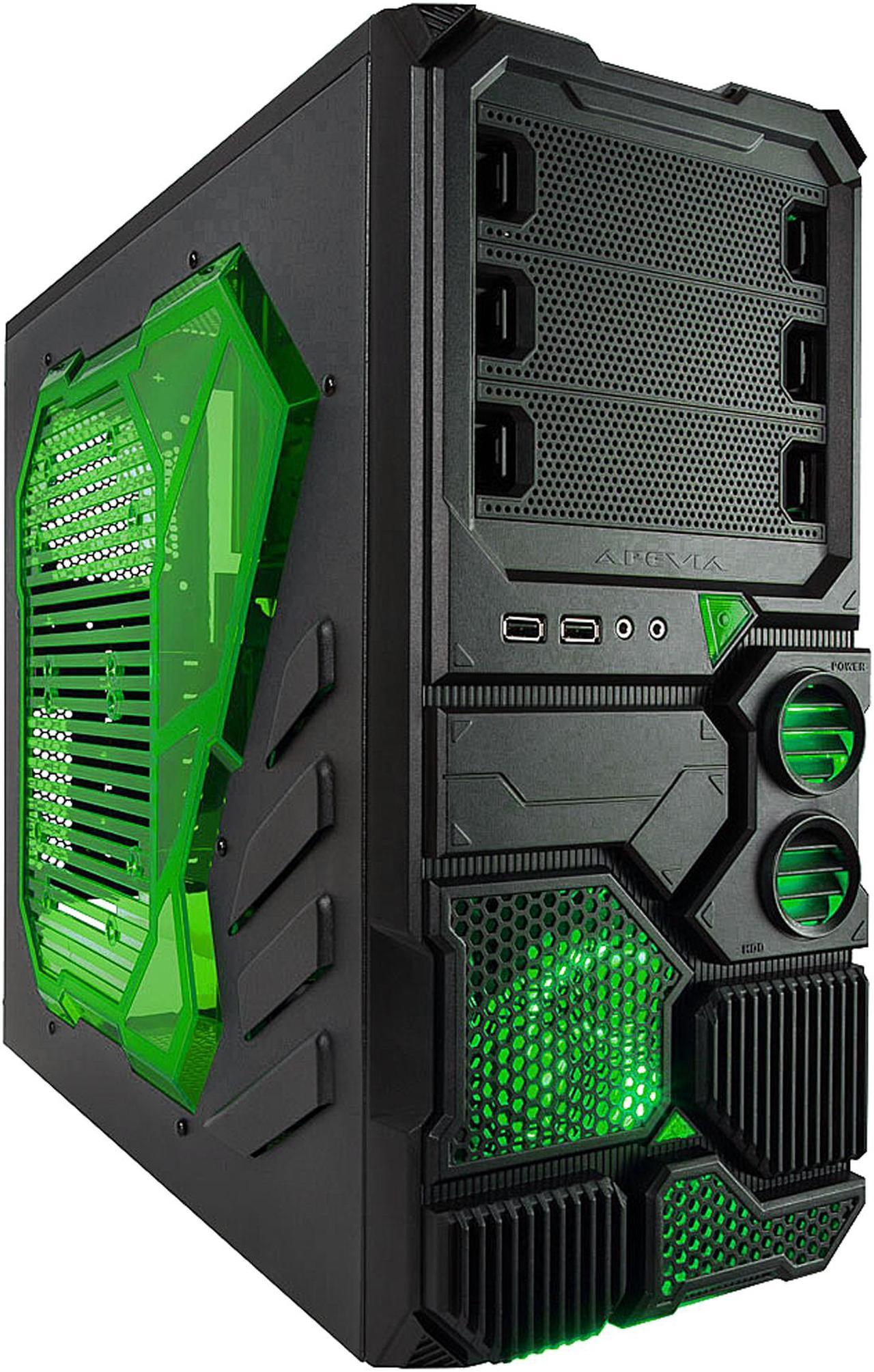 APEVIA X-Sniper X-SNIPER2-GN Black Steel ATX Mid Tower Computer Case w/ Side Window-Green