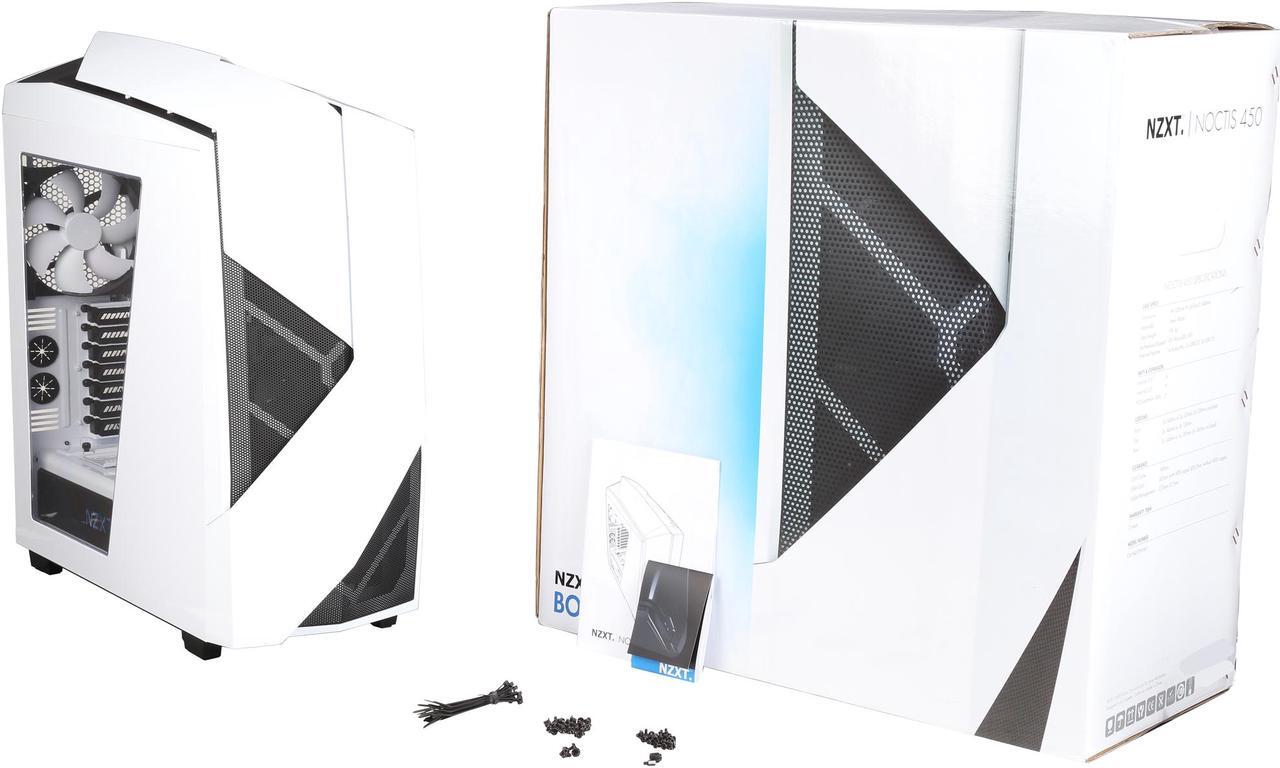 Alt view image 12 of 12 - NEW NZXT Noctis 450 Mid Tower Case. Next Generation 5.25-less Design. PWM Fan Hub, Include 4 x 2nd Gen FNv2 Fans, High-End WC support, USB3.0,Glossy White/Blue LED