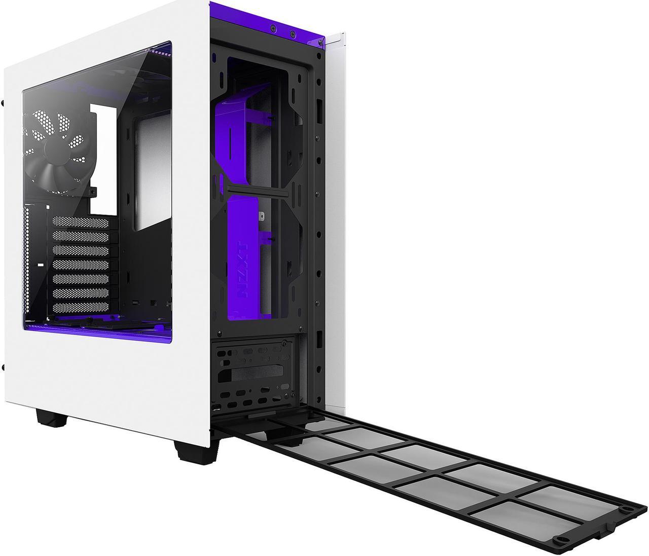 Alt view image 6 of 11 - NZXT S340 Matte White/Purple Steel ATX Mid Tower Case