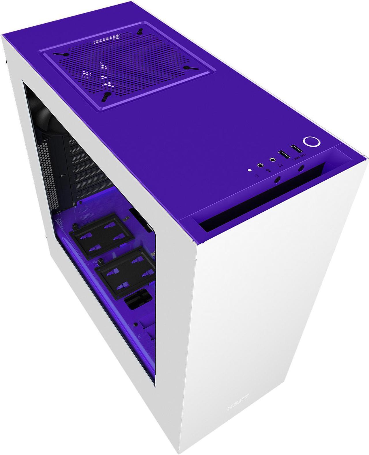 Alt view image 11 of 11 - NZXT S340 Matte White/Purple Steel ATX Mid Tower Case