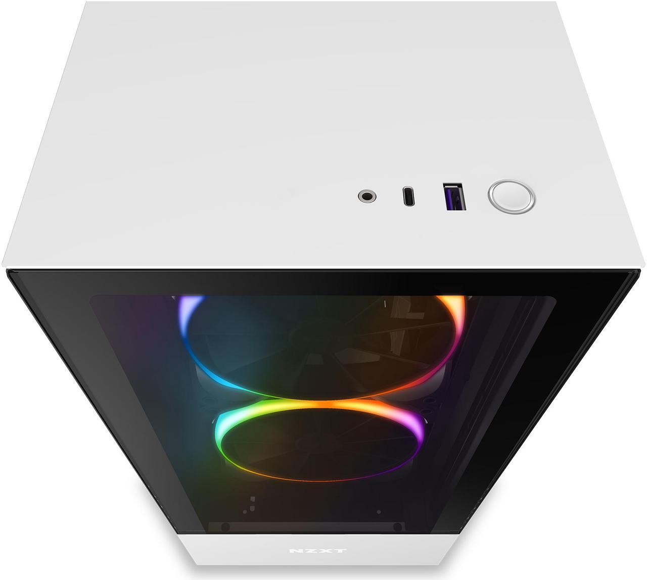 Alt view image 4 of 12 - NZXT H510 Elite - Premium Mid-Tower ATX Case PC Gaming Case - Dual-Tempered Glass Panel - Front I/O USB Type-C Port - Vertical GPU Mount - Integrated RGB Lighting - Water-Cooling Ready - White/Black, CA-H510E-W1