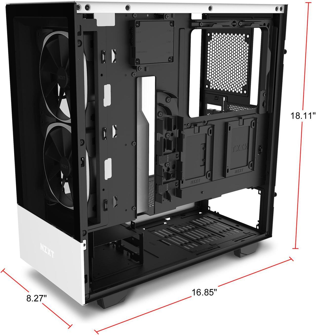 Alt view image 10 of 12 - NZXT H510 Elite - Premium Mid-Tower ATX Case PC Gaming Case - Dual-Tempered Glass Panel - Front I/O USB Type-C Port - Vertical GPU Mount - Integrated RGB Lighting - Water-Cooling Ready - White/Black, CA-H510E-W1