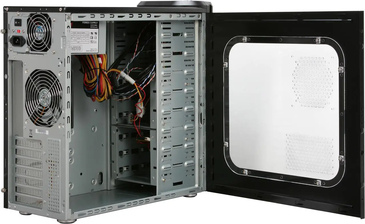 Alt view image 7 of 16 - Rosewill Conqueror RPS-01-WB500P Triple 120mm Fans Steel ATX Mid tower Computer Case with 500W Power Supply