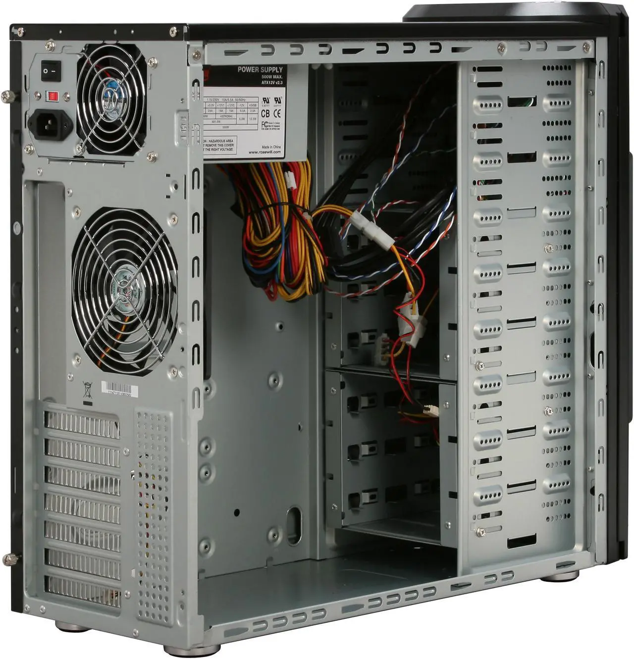 Alt view image 8 of 16 - Rosewill Conqueror RPS-01-WB500P Triple 120mm Fans Steel ATX Mid tower Computer Case with 500W Power Supply
