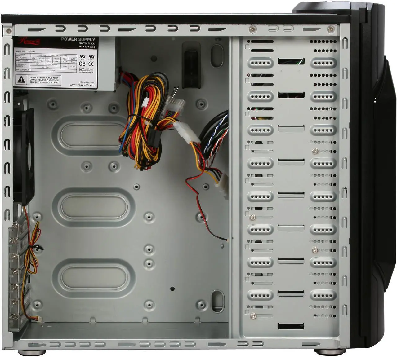 Alt view image 9 of 16 - Rosewill Conqueror RPS-01-WB500P Triple 120mm Fans Steel ATX Mid tower Computer Case with 500W Power Supply