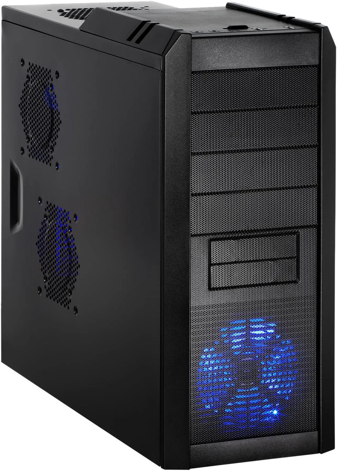 Main image of Rosewill Smart One ATX Mid Tower Computer Case, Black interior, comes with three Fans-1x Front Blue LED 120mm Fan, 1x Rear 120mm Fan, 1x Top 120mm Fan, Option Fans-2x Side 120mm Fan