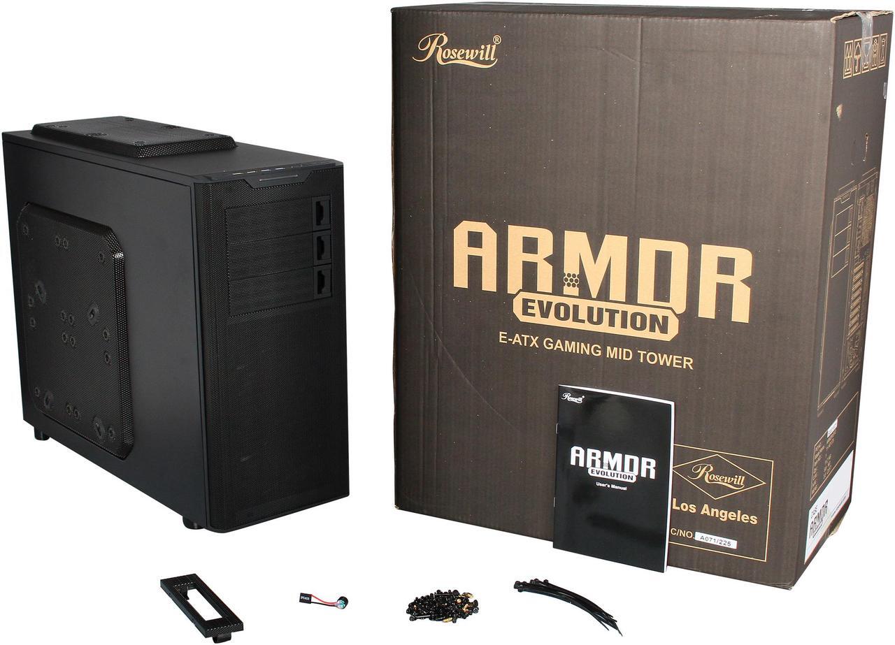 Alt view image 10 of 10 - Rosewill ARMOR-EVO - Gaming Mid Tower Computer Case - Supports Up to E-ATX MBs - Six (6) Pre-Installed Fans: 2 x Front Red LED 120mm, 2 x Top 120mm, 1 x Side 230mm, 1 x Rear 120mm (Supports Up to 9)