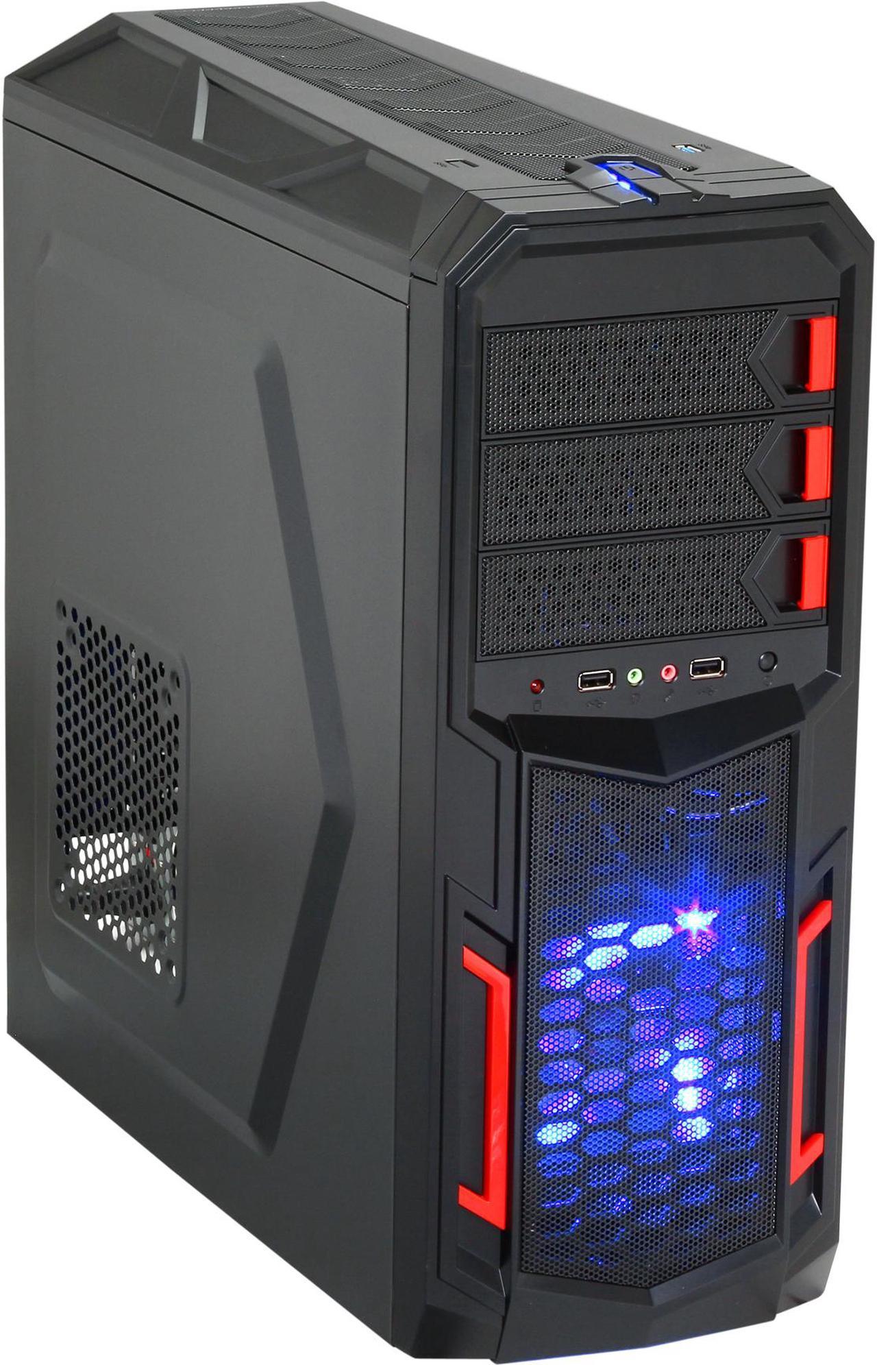 Main image of Rosewill - Black Gaming ATX Mid Tower Computer Case - Top-Mounted USB 3.0 Port, Three Fans Included - 1 x Front Blue LED 120mm, 1 x Rear 120mm, 1 x Top 120mm - Galaxy-02
