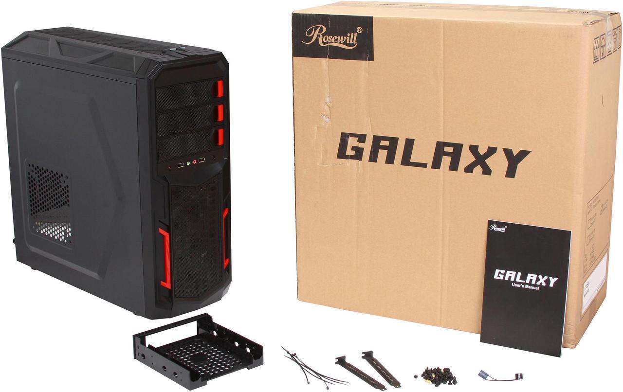 Alt view image 10 of 10 - Rosewill - Black Gaming ATX Mid Tower Computer Case - Top-Mounted USB 3.0 Port, Three Fans Included - 1 x Front Blue LED 120mm, 1 x Rear 120mm, 1 x Top 120mm - Galaxy-02
