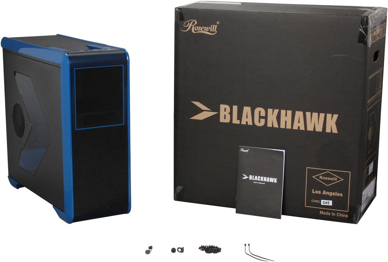 Alt view image 11 of 11 - Rosewill BLACKHAWK - Gaming ATX Mid Tower Computer Case, Blue Edition - Five Fans Included, Side Window Panel, Top HDD Dock