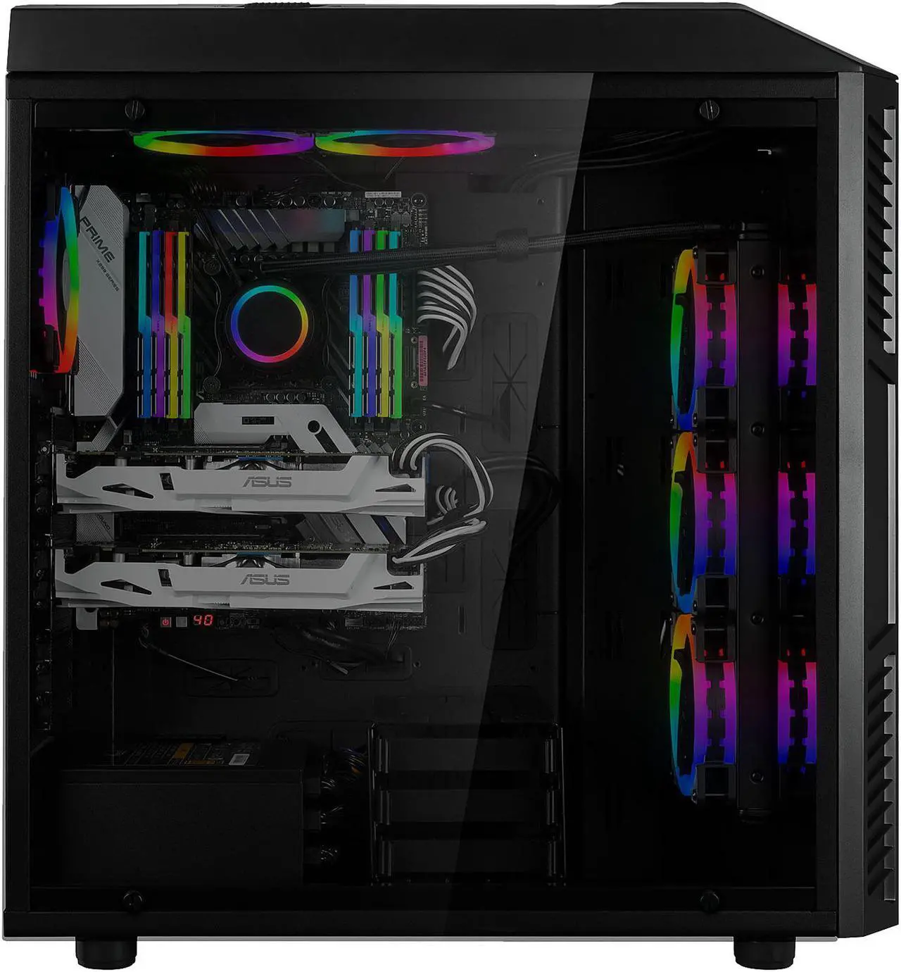 Alt view image 3 of 11 - Rosewill ATX Full Tower Gaming PC Computer Case with Dual Ring RGB LED Fans, E-ATX Support, Tempered Glass/Steel, User-Controlled Top Fins/Fan Vents - NIGHTHAWK Z-RGB