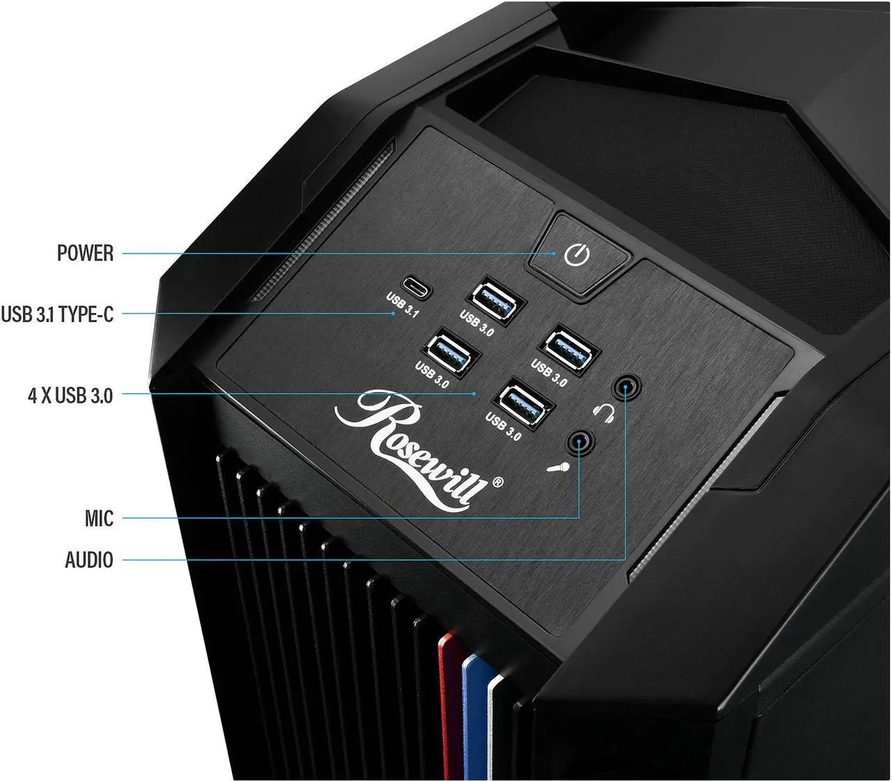 Alt view image 7 of 11 - Rosewill ATX Full Tower Gaming PC Computer Case with Dual Ring RGB LED Fans, E-ATX Support, Tempered Glass/Steel, User-Controlled Top Fins/Fan Vents - NIGHTHAWK Z-RGB