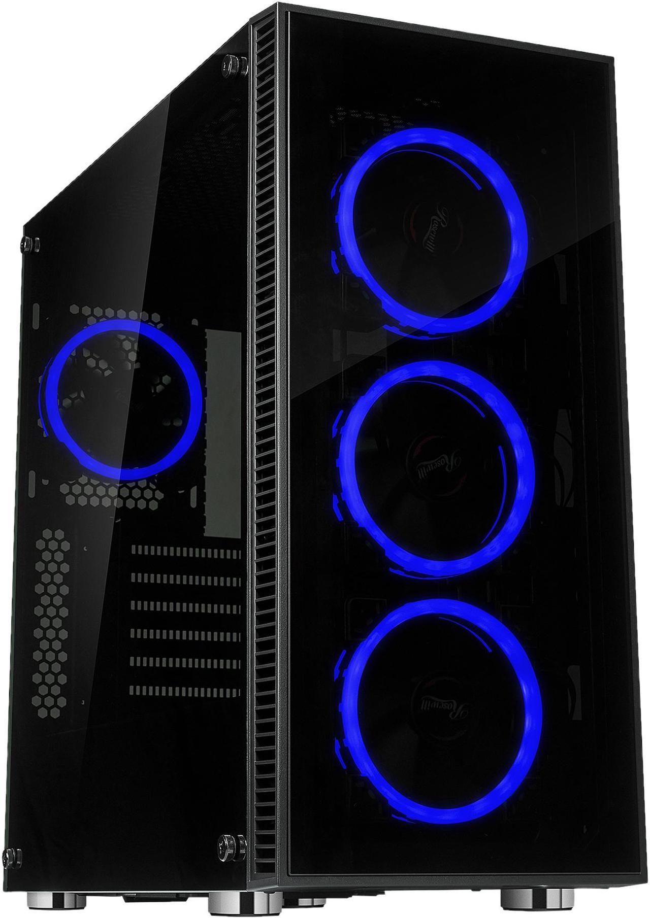 Rosewill CULLINAN V500 Blue ATX Mid Tower Gaming PC Computer Case with Dual Ring Blue LED Fans, 360mm Water Cooling Radiator Support, Tempered Glass and Steel, USB 3.0