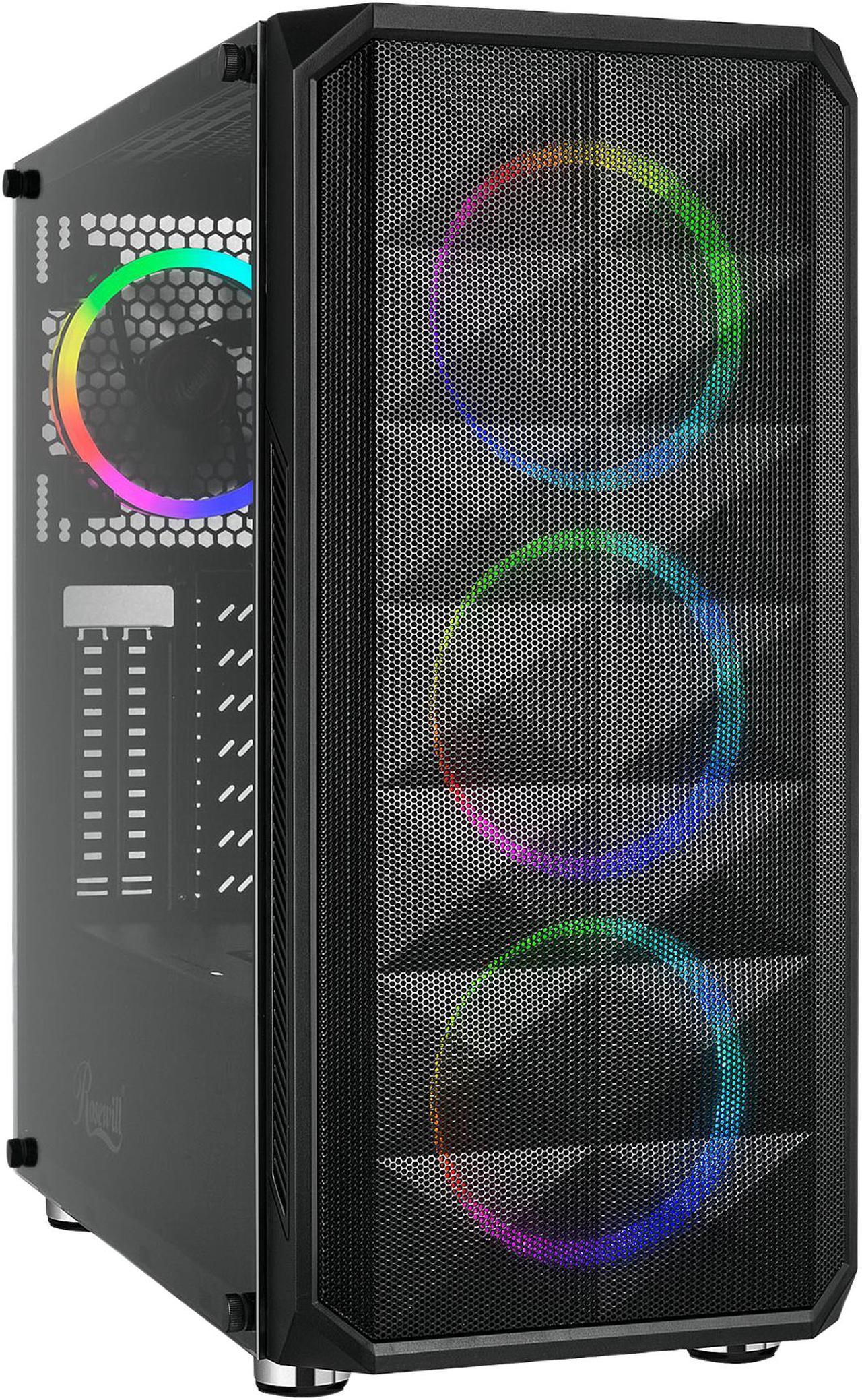 Rosewill SPECTRA D100 ATX Mid-Tower Gaming PC Computer Case, Supports 240mm & 360mm Liquid Coolers, 4 Dual-Ring RGB LED Fans, Steel Mesh Airflow, Tempered Glass, LED Mode Control