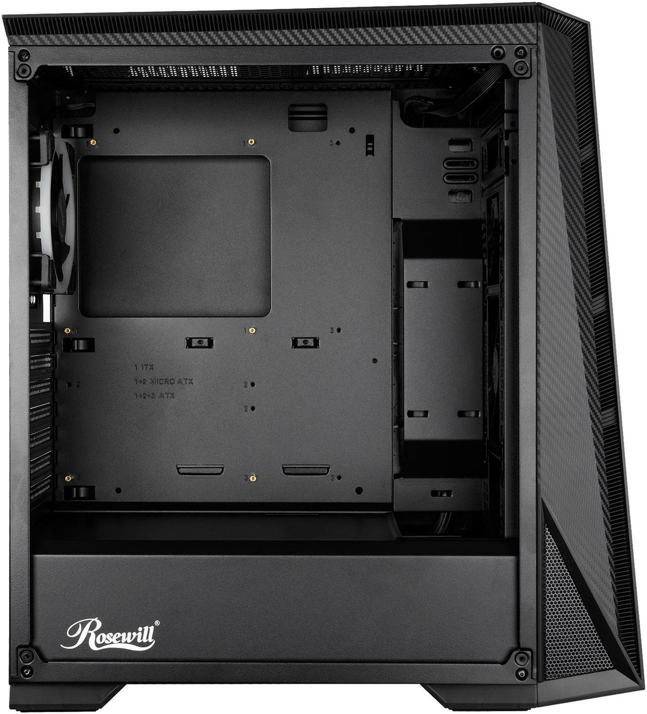 Alt view image 5 of 10 - Rosewill ATX Mid Tower Gaming PC Computer Case with RGB Fan & LED Light Strip, 240mm AIO up to 360mm Support, Bottom Mount PSU & HDD/SSD, Tempered Glass & Black Steel - ZIRCON M