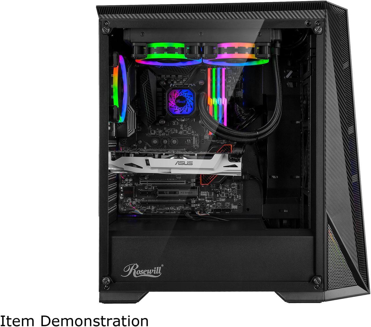 Alt view image 6 of 10 - Rosewill ATX Mid Tower Gaming PC Computer Case with RGB Fan & LED Light Strip, 240mm AIO up to 360mm Support, Bottom Mount PSU & HDD/SSD, Tempered Glass & Black Steel - ZIRCON M