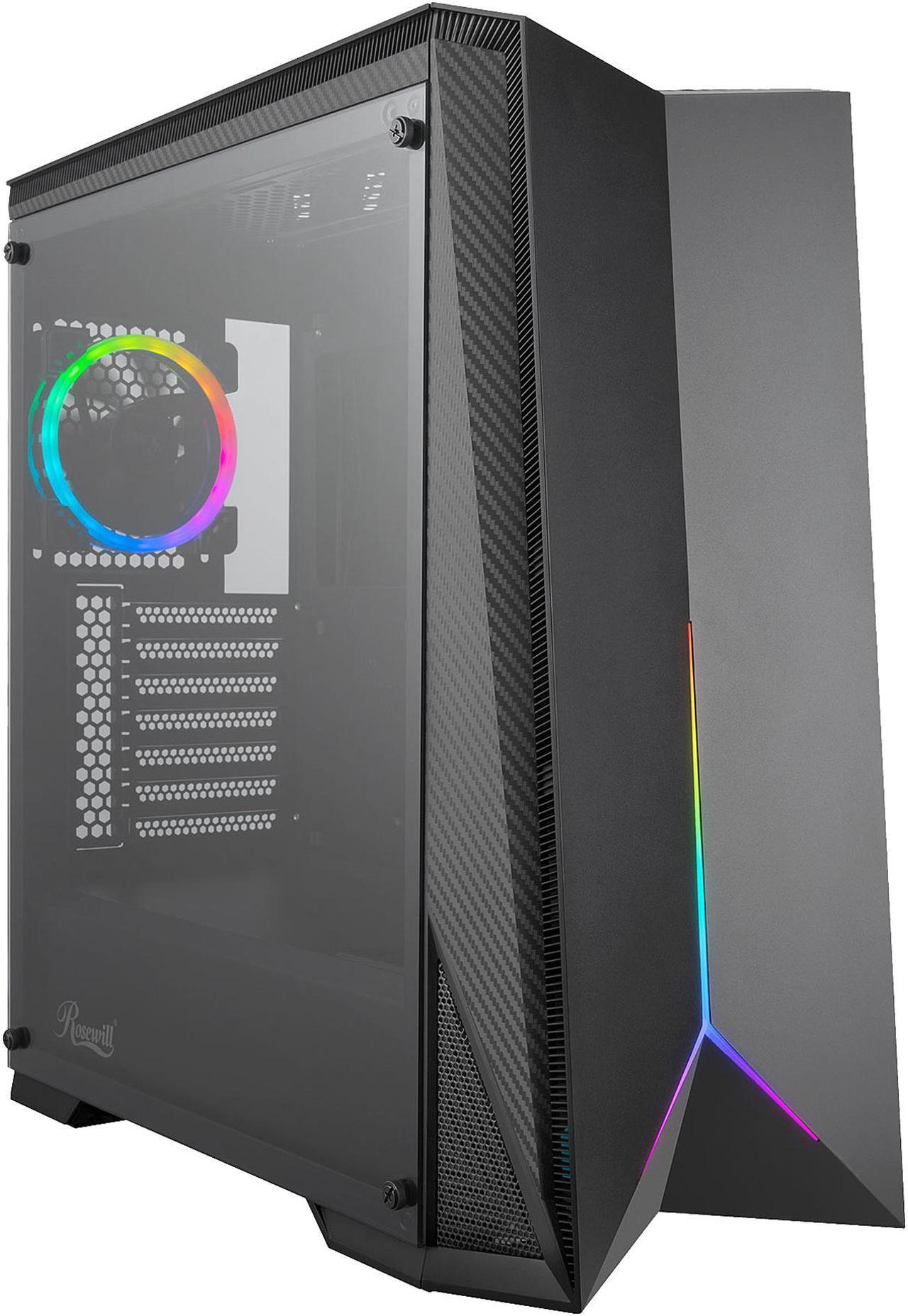 Main image of Rosewill ATX Mid Tower Gaming PC Computer Case with RGB Fan & LED Light Strip, 240mm AIO up to 360mm Support, Bottom Mount PSU & HDD/SSD, Tempered Glass & Black Steel - ZIRCON M