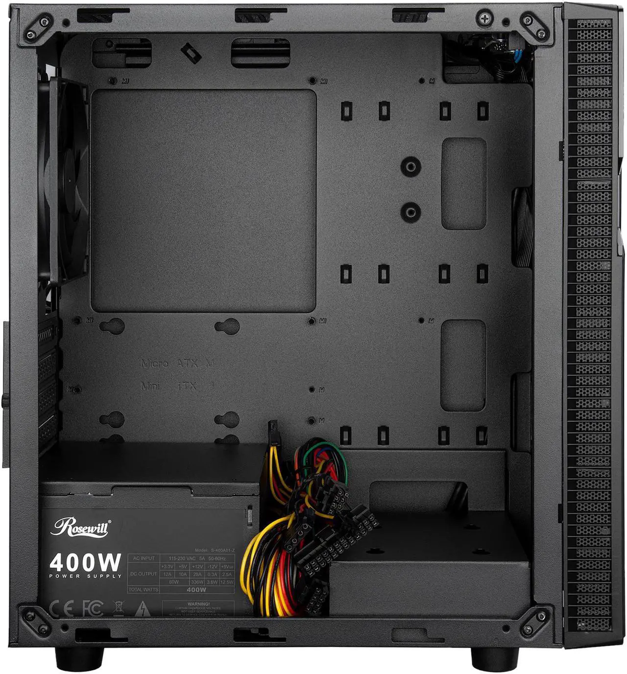 Alt view image 3 of 8 - Rosewill FBM-X2-400 Micro ATX Mini Tower Desktop Gaming PC Computer Case with Pre-Installed 400W PSU, 240mm AIO Support, USB 3.0